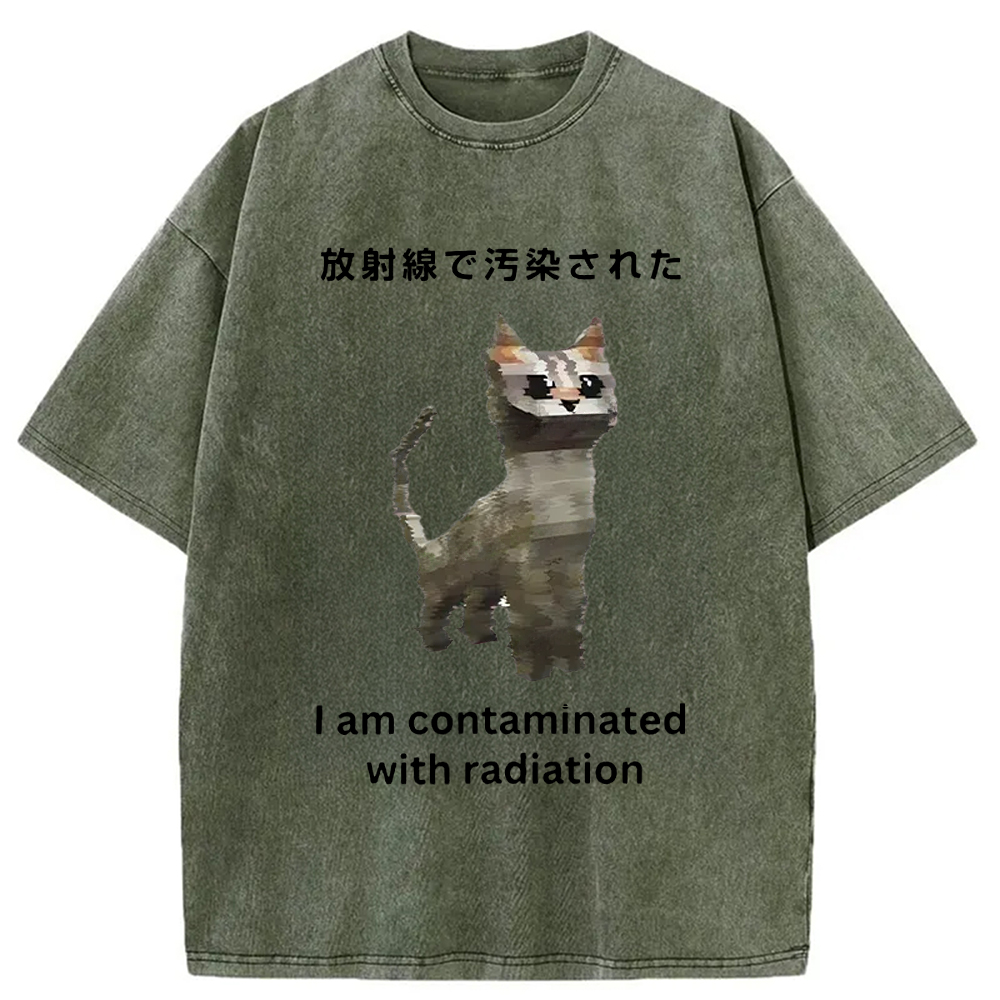 Tokyo-Assassin Irradiated Cat Funny Washed T-Shirt-Tokyo-Assassin