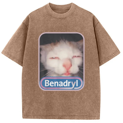 Tokyo-Assassin Benadryl Meme Cat Washed T-Shirt-Tokyo-Assassin