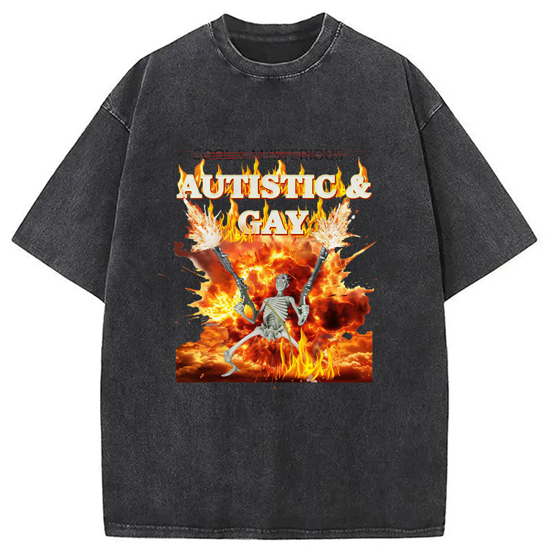 Tokyo-Assassin Autistic Gay Skeleton Washed T-Shirt-Tokyo-Assassin