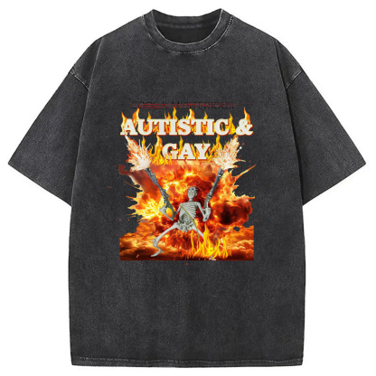 Tokyo-Assassin Autistic Gay Skeleton Washed T-Shirt-Tokyo-Assassin