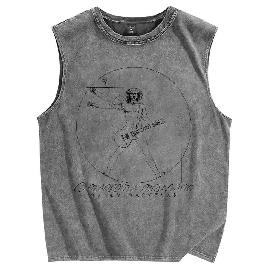 Vitruvian Guitarist Vintage Distressed Washed Tank Top