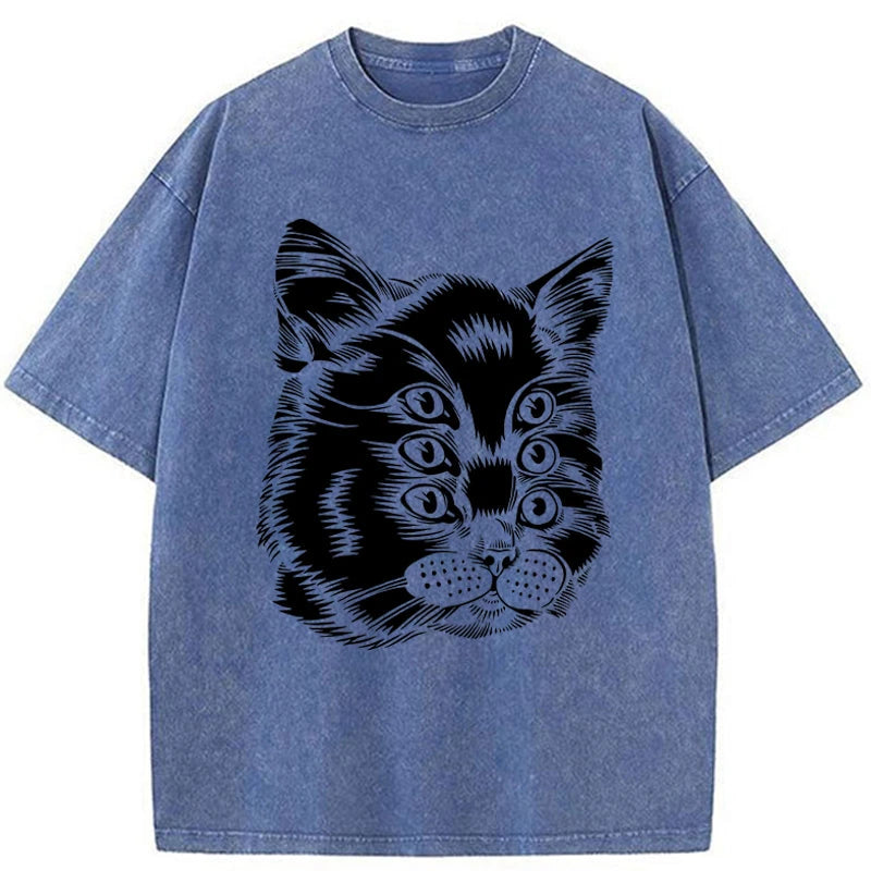 Tokyo-Assassin Six-eyed Cat Japan Washed T-Shirt-Tokyo-Assassin