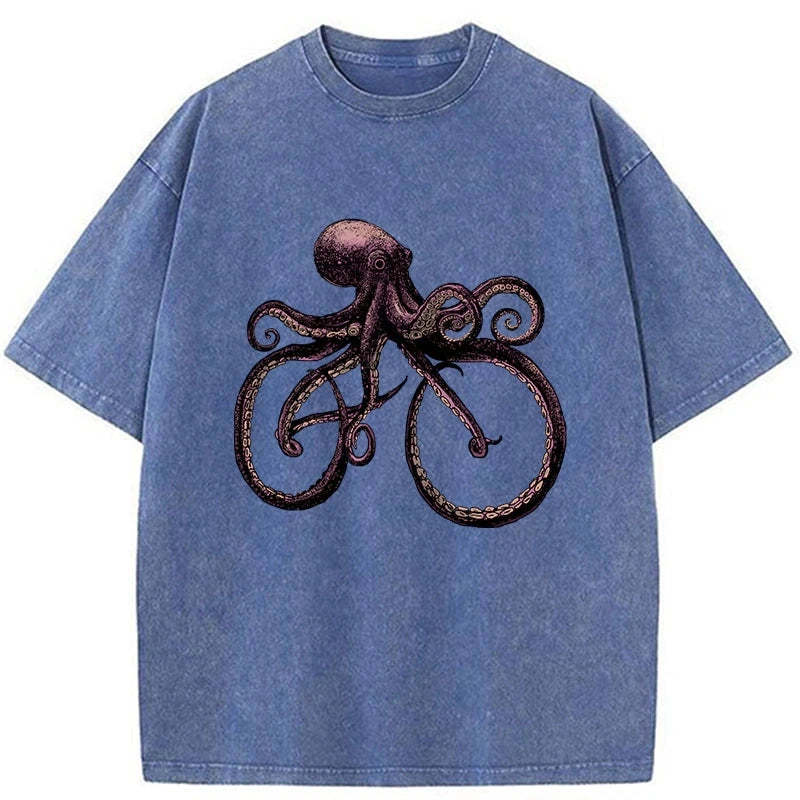 Tokyo-Assassin Japanese Octopus Bicycle Washed T-Shirt-Tokyo-Assassin