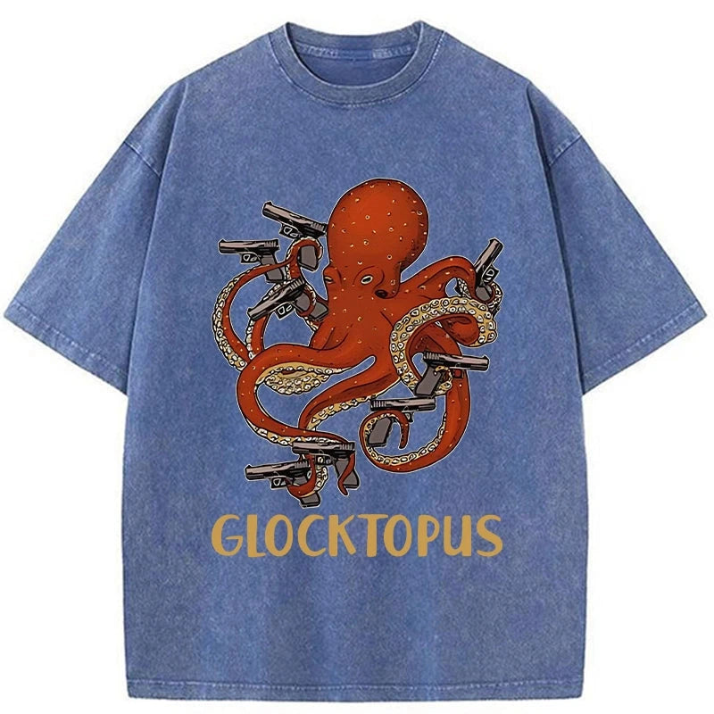 Tokyo-Assassin Octopus Omnidirectional Pistol Washed T-Shirt-Tokyo Assassin
