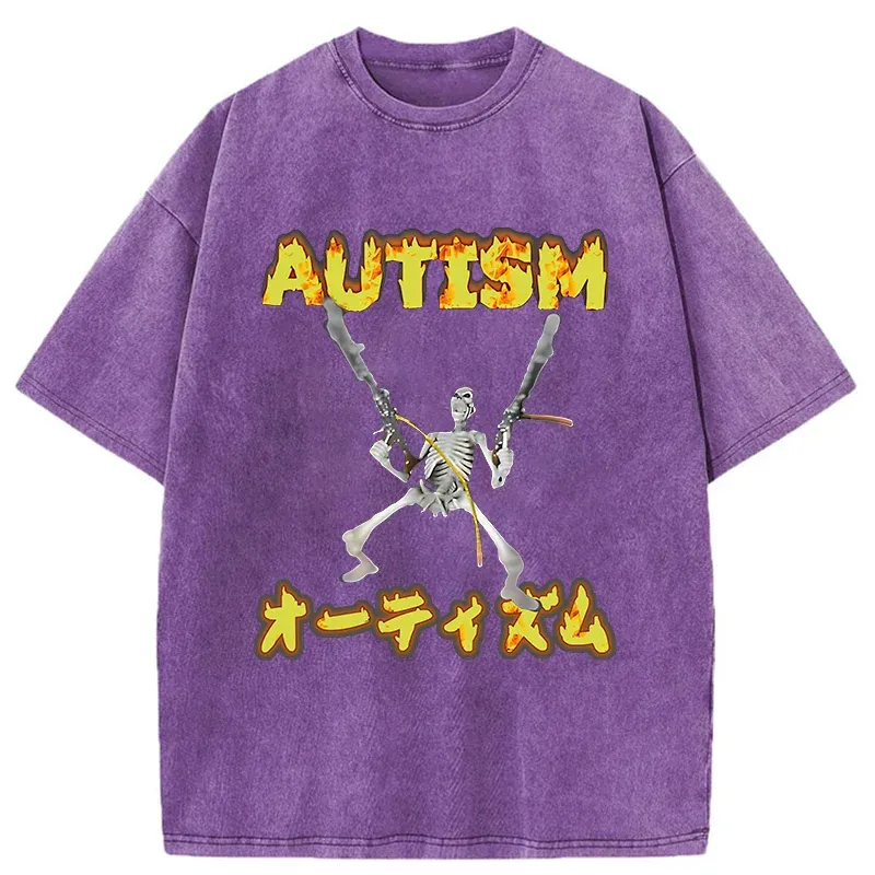 Tokyo-Assassin Autism Funny Skeleton Washed T-Shirt-Tokyo-Assassin