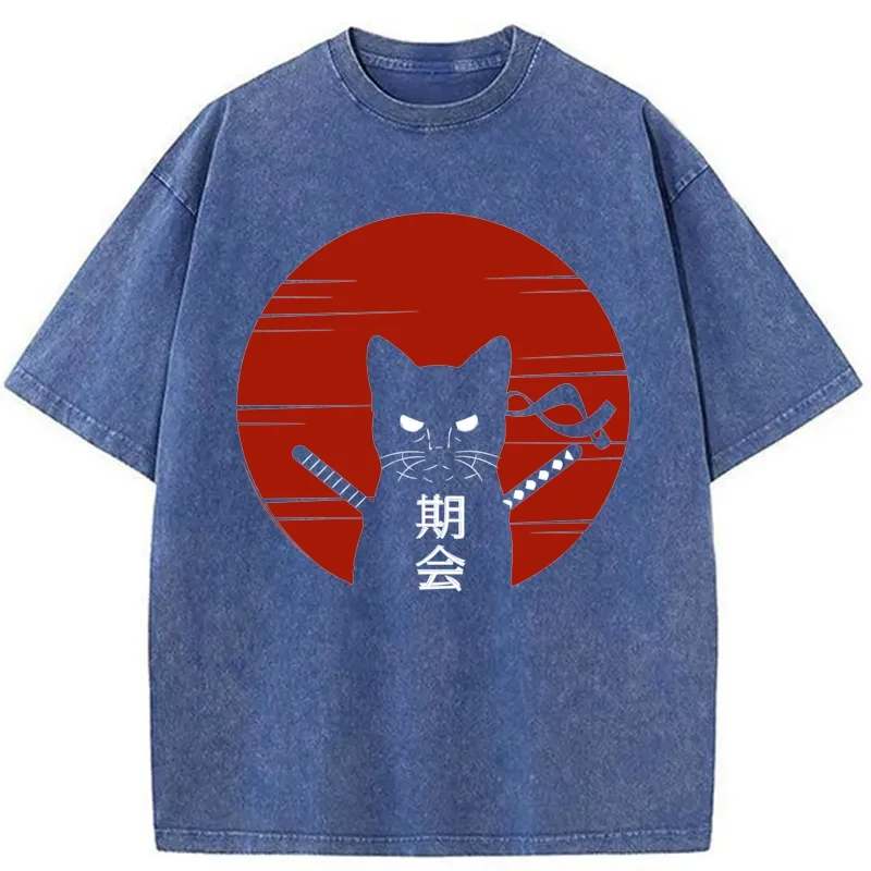Tokyo-Assassin Japanese Ninja Cat Washed T-Shirt-Tokyo Assassin