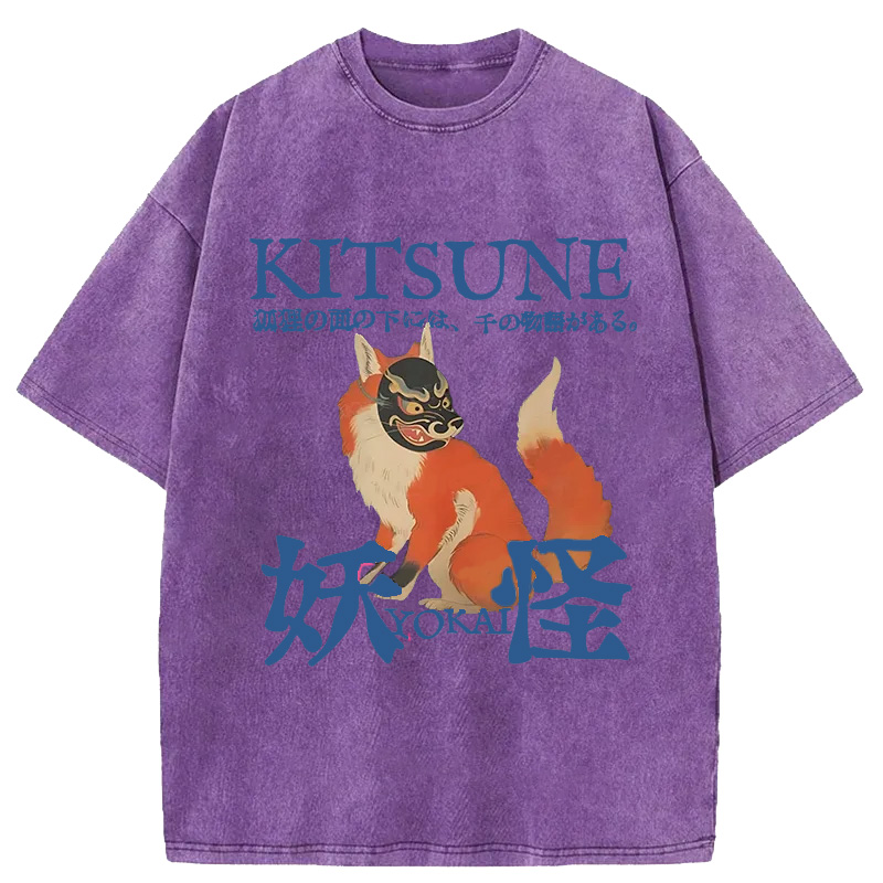 Tokyo-Assassin Japanese Fox Yokai Washed T-Shirt-Tokyo-Assassin