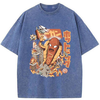 Tokyo-Assassin Great Hot Dog Kaiju Japanese Washed T-Shirt-Tokyo-Assassin