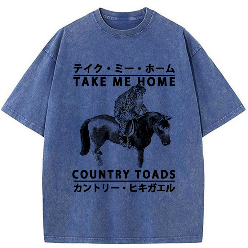 Tokyo-Assassin Funny Toad Ride Horse Washed T-Shirt-Tokyo-Assassin