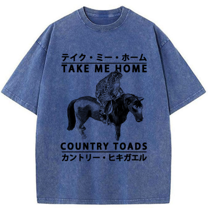 Tokyo-Assassin Funny Toad Ride Horse Washed T-Shirt-Tokyo-Assassin