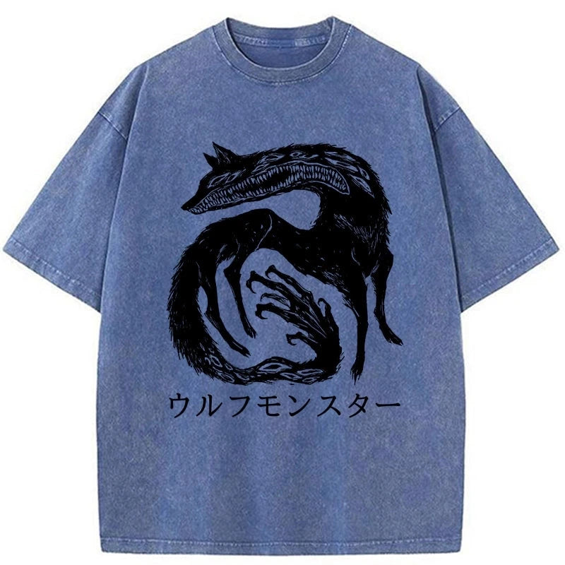 Tokyo-Assassin Wolf Monster Washed T-Shirt-Tokyo-Assassin