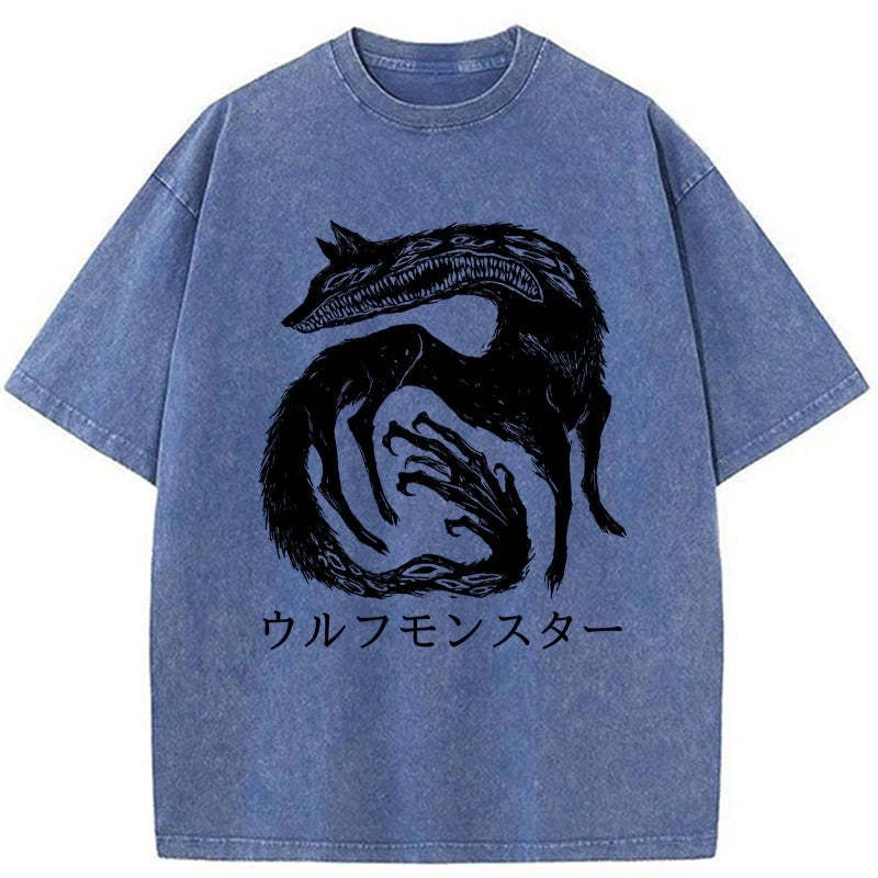 Tokyo-Assassin Wolf Monster Washed T-Shirt-Tokyo-Assassin