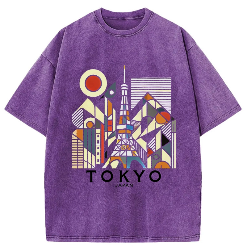 Tokyo-Assassin Tokyo 3D Architecture Washed T-Shirt-Tokyo-Assassin
