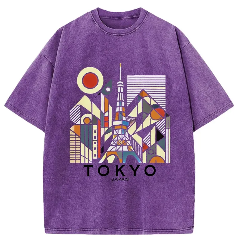 Tokyo-Assassin Tokyo 3D Architecture Washed T-Shirt-Tokyo-Assassin