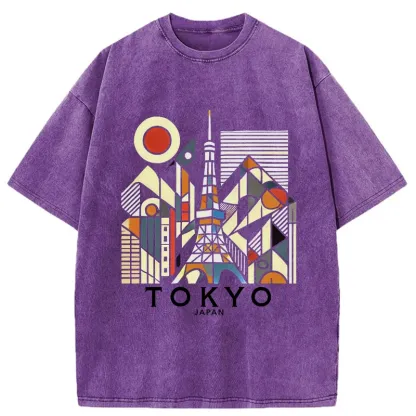 Tokyo-Assassin Tokyo 3D Architecture Washed T-Shirt-Tokyo-Assassin