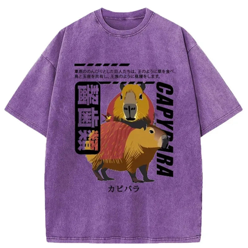 Tokyo-Assassin Japanese Capybara Washed T-Shirt-Tokyo-Assassin