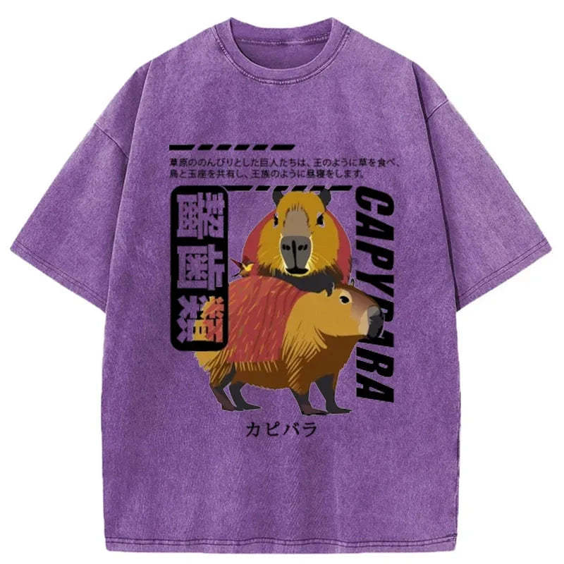 Tokyo-Assassin Japanese Capybara Washed T-Shirt-Tokyo-Assassin