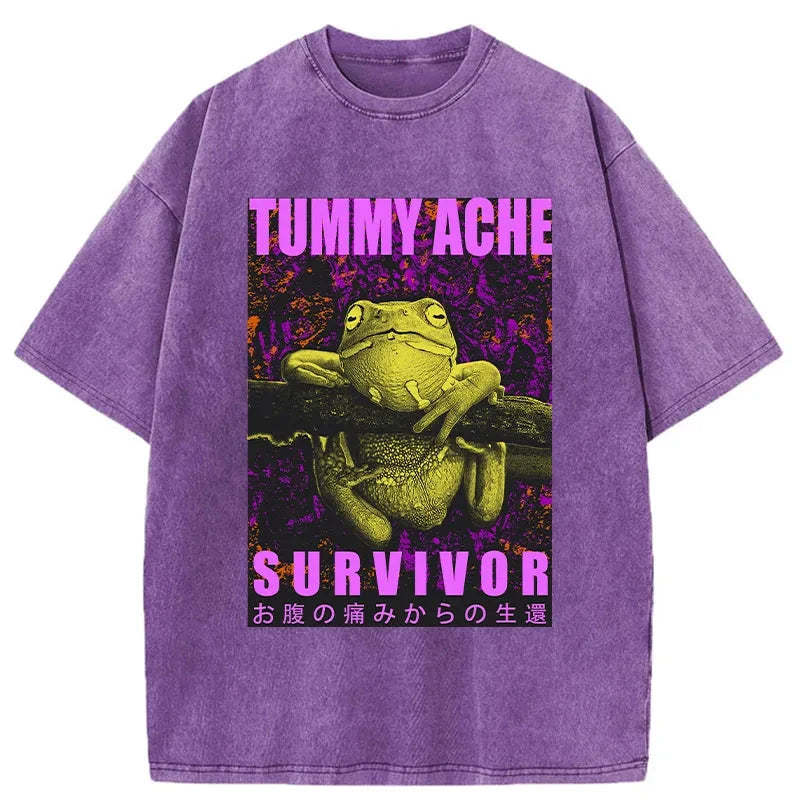 Tokyo-Assassin A Frog With Stomachache Washed T-Shirt-Tokyo Assassin