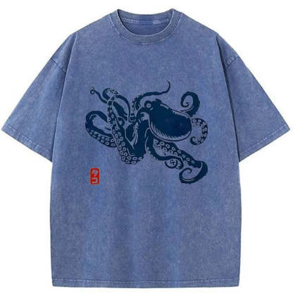 Tokyo-Assassin Japanese Octopus Washed T-Shirt-Tokyo-Assassin