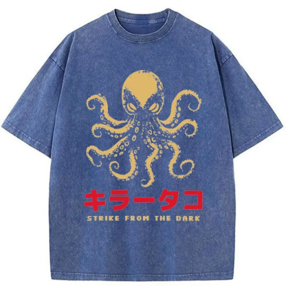 Tokyo-Assassin Japanese Killer Octopus Washed T-Shirt-Tokyo-Assassin