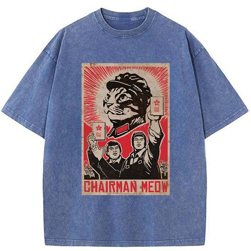 Tokyo-Assassin Meow Mao Cat Meme Washed T-Shirt-Tokyo-Assassin