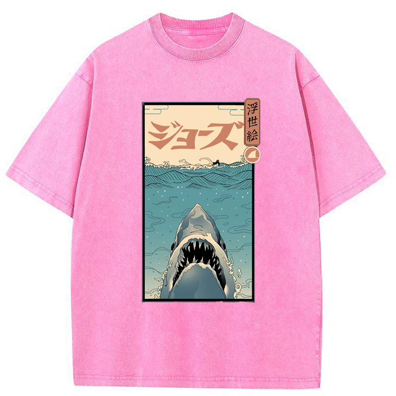 Tokyo-Assassin Great White Shark Japanese Washed T-Shirt-Tokyo-Assassin