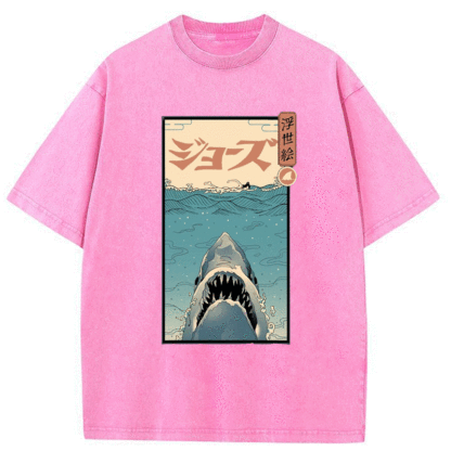 Tokyo-Assassin Great White Shark Japanese Washed T-Shirt-Tokyo-Assassin