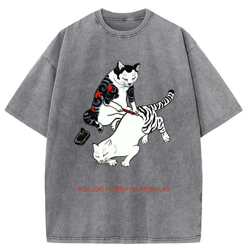 Tokyo-Assassin The Cat Is Tattooing Washed T-Shirt-Tokyo-Assassin