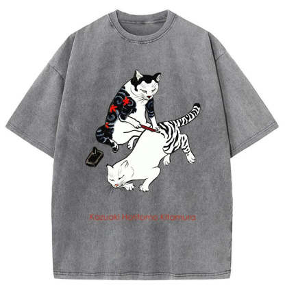 Tokyo-Assassin The Cat Is Tattooing Washed T-Shirt-Tokyo-Assassin