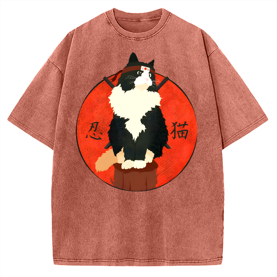 Cute Ninja Cat Vintage Washed T-shirt