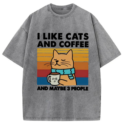 Tokyo-Assassin I Like Cats And Coffee Washed T-Shirt-Tokyo-Assassin