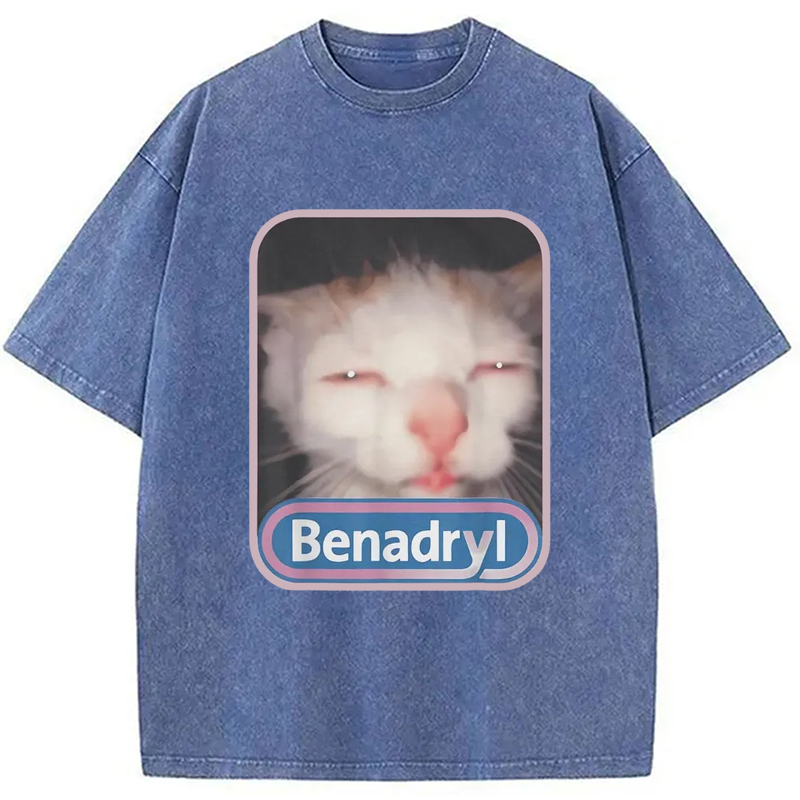 Tokyo-Assassin Benadryl Meme Cat Washed T-Shirt-Tokyo-Assassin
