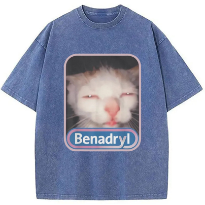 Tokyo-Assassin Benadryl Meme Cat Washed T-Shirt-Tokyo-Assassin