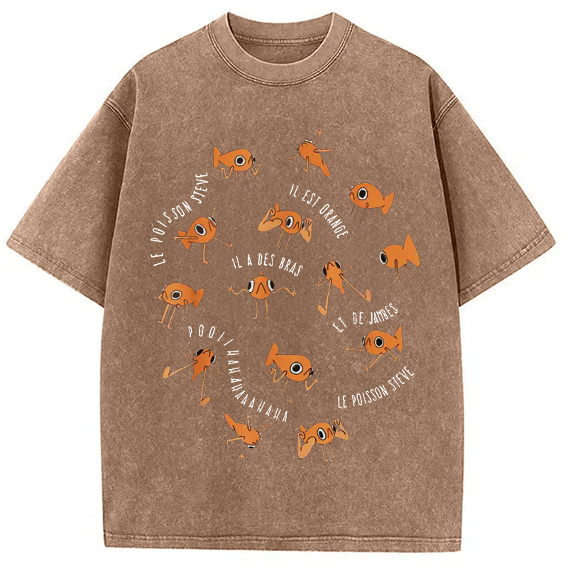 Tokyo-Assassin Le Poisson Steve Funny Fish Meme Washed T-Shirt-Tokyo-Assassin