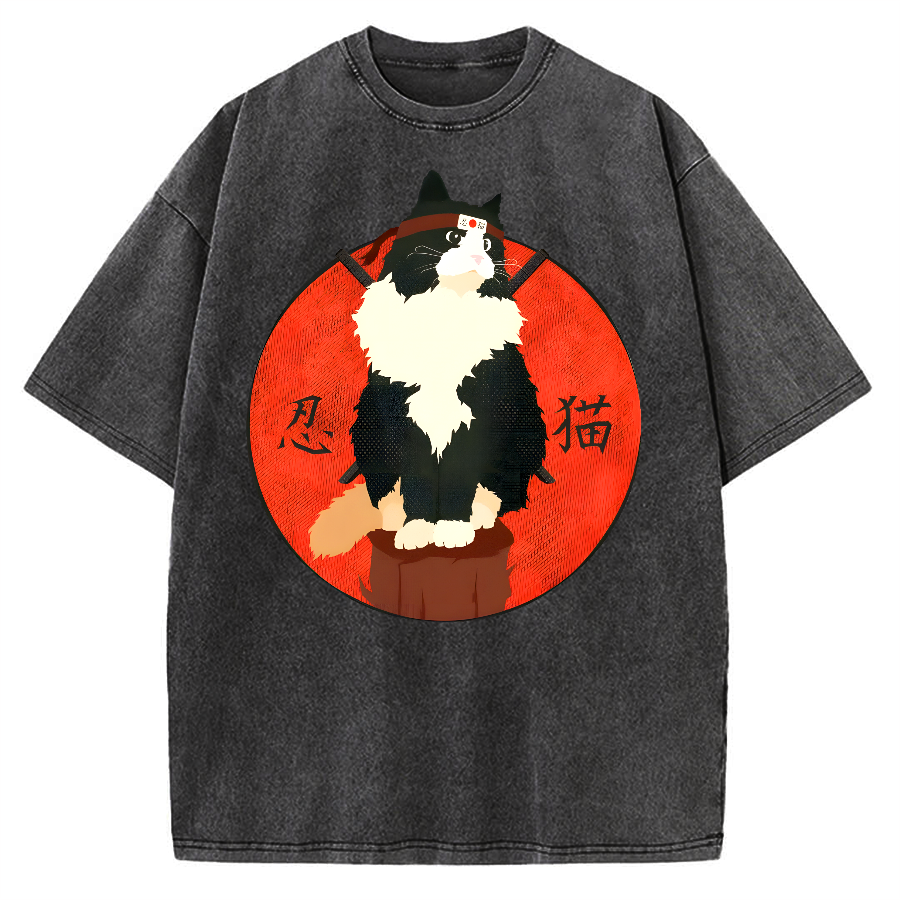 Cute Ninja Cat Vintage Washed T-shirt
