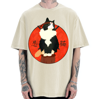 Cute Ninja Cat Vintage Washed T-shirt