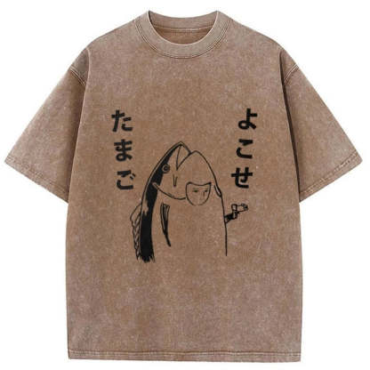 Tokyo-Assassin Give Me Egg Japanese Fish Washed T-Shirt-Tokyo-Assassin