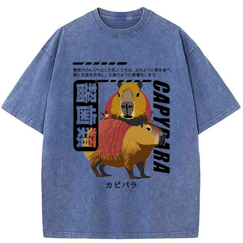 Tokyo-Assassin Japanese Capybara Washed T-Shirt-Tokyo-Assassin