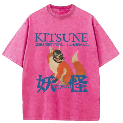 Tokyo-Assassin Japanese Fox Yokai Washed T-Shirt-Tokyo-Assassin