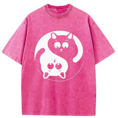 Tokyo-Assassin Yin Yang Gossip Cat Washed T-Shirt-Tokyo-Assassin