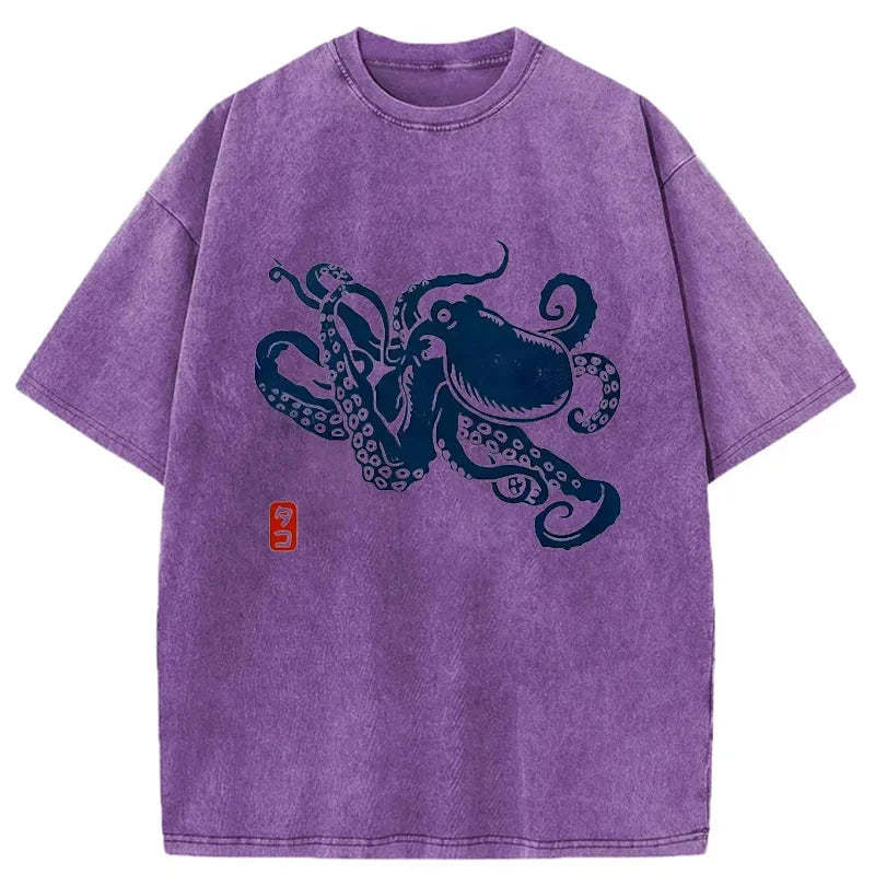 Tokyo-Assassin Japanese Octopus Washed T-Shirt-Tokyo-Assassin