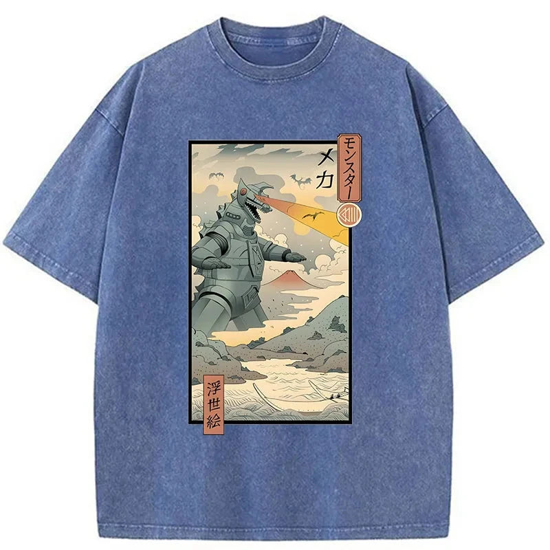 Tokyo-Assassin Ukiyo-e Robot Monster Washed T-Shirt-Tokyo Assassin
