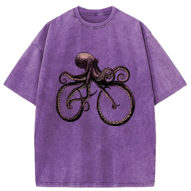 Tokyo-Assassin Japanese Octopus Bicycle Washed T-Shirt-Tokyo-Assassin