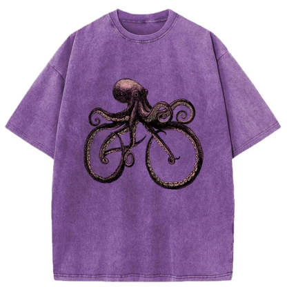 Tokyo-Assassin Japanese Octopus Bicycle Washed T-Shirt-Tokyo-Assassin