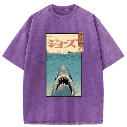 Tokyo-Assassin Great White Shark Japanese Washed T-Shirt-Tokyo-Assassin