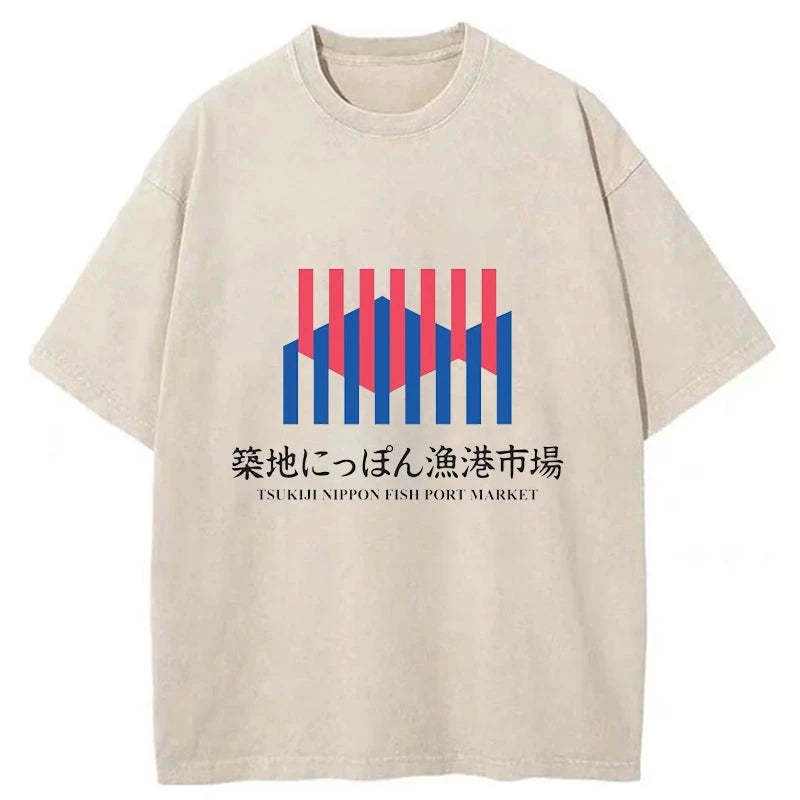Tokyo-Assassin Tsukiji Nippon Fish Port Market Washed T-Shirt-Tokyo Assassin