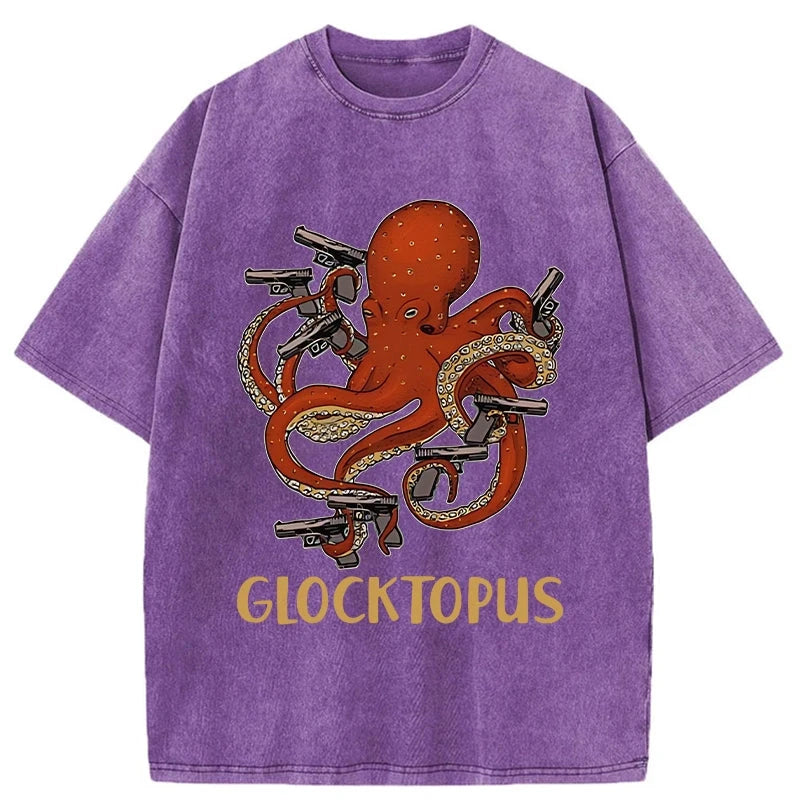 Tokyo-Assassin Octopus Omnidirectional Pistol Washed T-Shirt-Tokyo Assassin