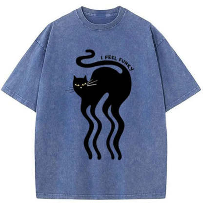 Tokyo-Assassin Wave Funny Cat Washed T-Shirt-Tokyo-Assassin