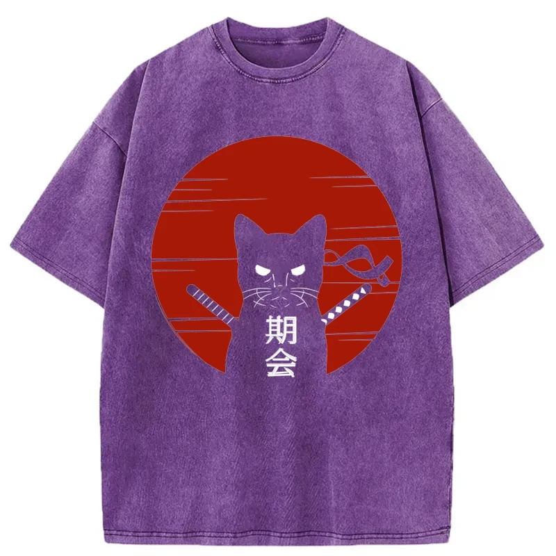 Tokyo-Assassin Japanese Ninja Cat Washed T-Shirt-Tokyo Assassin