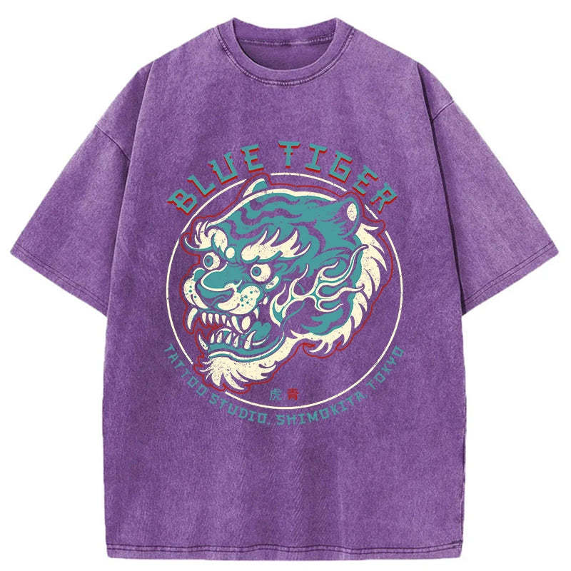 Tokyo-Assassin Blue Tiger Japanese Washed T-Shirt-Tokyo-Assassin